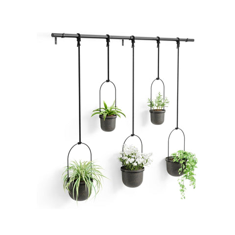 Set de 5 jardineras colgantes con barra negro