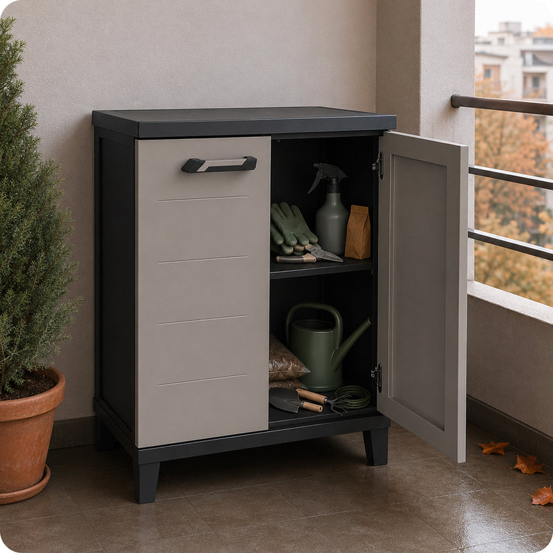 Mueble bajo Prime de plástico antihumedad, 66x40x88 cm, para espacios reducidos