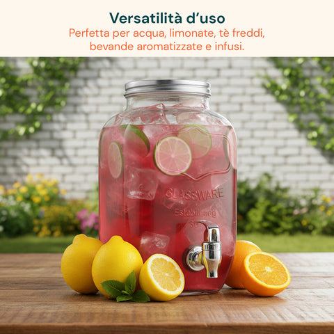 Dispenser Bevande in Vetro 8L con Rubinetto in Alluminio