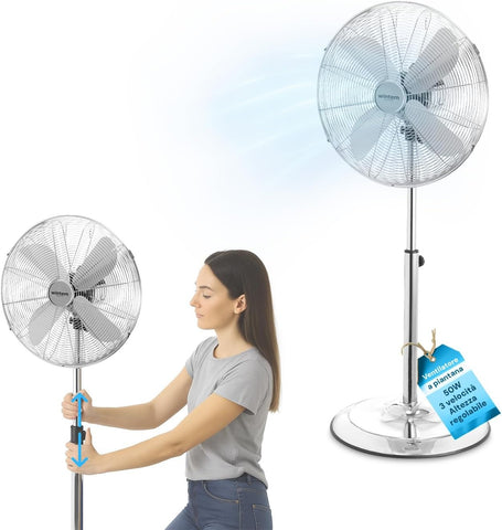 Ventilador de pie silencioso 50W con 3 velocidades y oscilación regulable