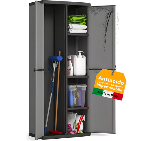 Armario de exterior para escobas con 2 puertas y 3 estantes regulables 68x40x168cm