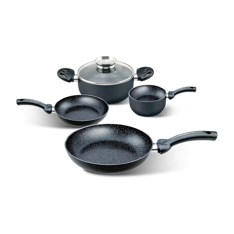 Batería de cocina antiadherente de 5 piezas para inducción con tapa aromática