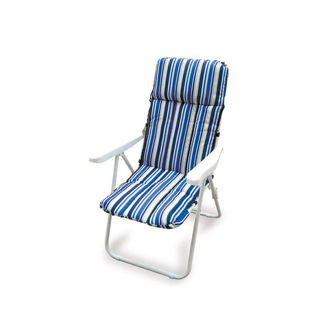 Silla tumbona plegable multiposición a rayas azules