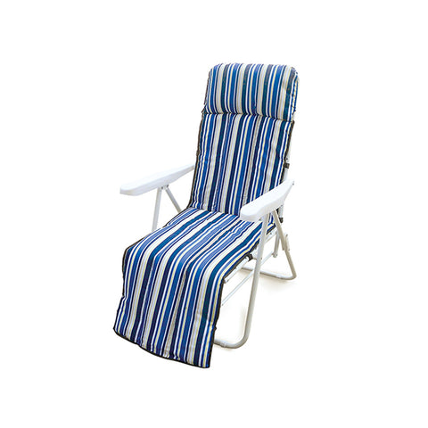 Silla tumbona plegable multiposición con reposapiés a rayas azules