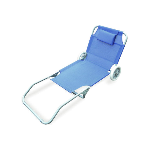 Tumbona de playa plegable con ruedas azul