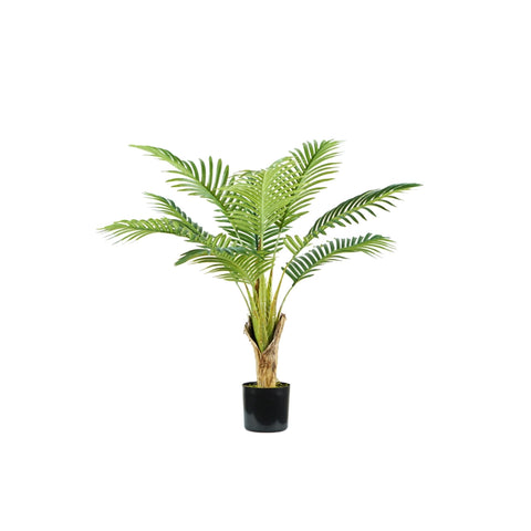 Planta de palma areca de polietileno con 9 hojas y maceta con musgo, 90 cm