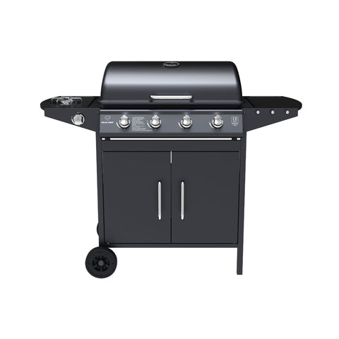 Barbacoa de gas de 4+1 quemadores Martin de acero negro con ruedas