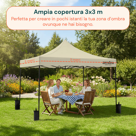 Gazebo plegable 3x3 m impermeable con bolsa y pesos incluidos