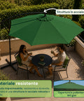 Ombrellone Rotondo Ø3m Decentrato Braccio Laterale in Acciaio, Manovella, Poliestere 180gr Impermeabile UV per Giardino e Terrazzo