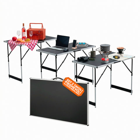 Set de 3 mesas plegables con 4 alturas ajustables y estructura de aluminio