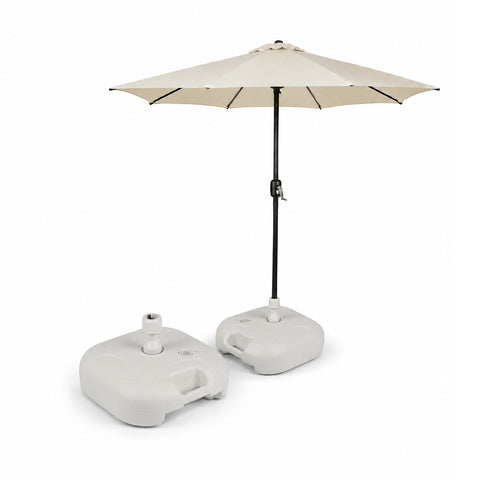 Base para sombrilla de jardín de 20 L de PP - soporte rellenable con agua o arena - para mástiles de ø22-32 mm y sombrillas de hasta 2,2 m - dimensiones 44x44x14 cm - fácil montaje y limpieza