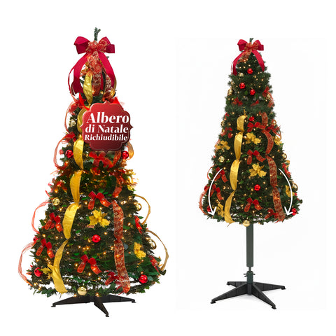 Árbol de Navidad de 150 cm con luces cálidas - plegable con sistema pop-up
