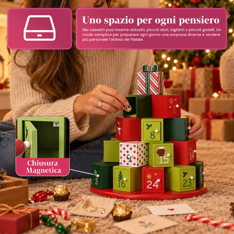 Calendarios de Adviento – Versión árbol con cajones o casitas con pegatinas