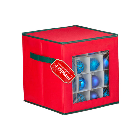 Organizador para 64 bolas de Navidad de TNT con ventana frontal y asas, 30x30x30 cm