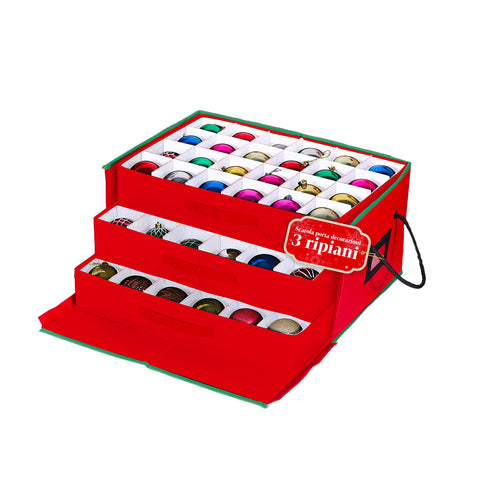 Organizador con 3 cajones para 72 bolas de Navidad de TNT con cremallera y asas