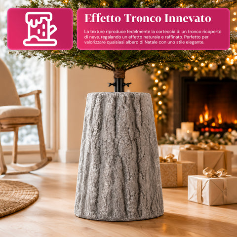 Base para árbol de Navidad con forma de tronco, efecto corteza, 2 acabados, dimensiones 33,5x52,5 cm, para árboles de hasta 240 cm, enganche universal