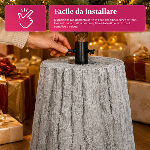 Base para árbol de Navidad con forma de tronco, efecto corteza, 2 acabados, dimensiones 33,5x52,5 cm, para árboles de hasta 240 cm, enganche universal