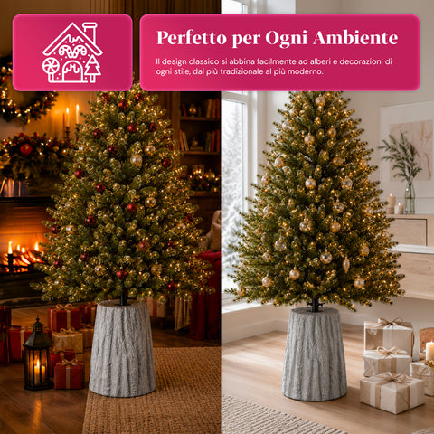Base para árbol de Navidad con forma de tronco, efecto corteza, 2 acabados, dimensiones 33,5x52,5 cm, para árboles de hasta 240 cm, enganche universal