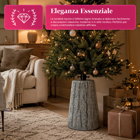 Base para árbol de Navidad con forma de tronco, efecto corteza, 2 acabados, dimensiones 33,5x52,5 cm, para árboles de hasta 240 cm, enganche universal