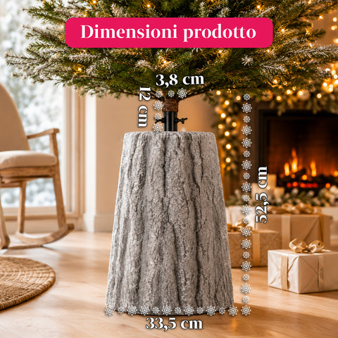 Base para árbol de Navidad con forma de tronco, efecto corteza, 2 acabados, dimensiones 33,5x52,5 cm, para árboles de hasta 240 cm, enganche universal