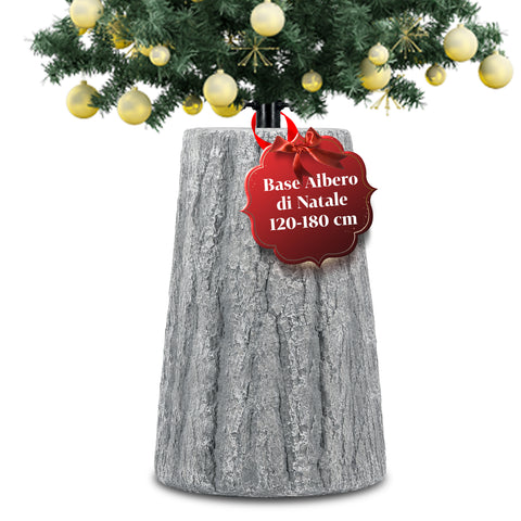 Base para árbol de Navidad con forma de tronco, efecto corteza, 2 acabados, dimensiones 33,5x52,5 cm, para árboles de hasta 240 cm, enganche universal