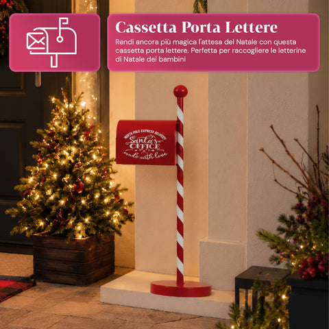 Buzón navideño rojo y blanco de 50 cm de alto, de estilo americano