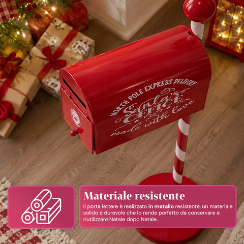 Buzón navideño rojo y blanco de 50 cm de alto, de estilo americano