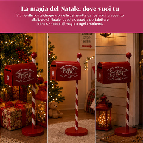 Buzón navideño rojo y blanco de 50 cm de alto, de estilo americano