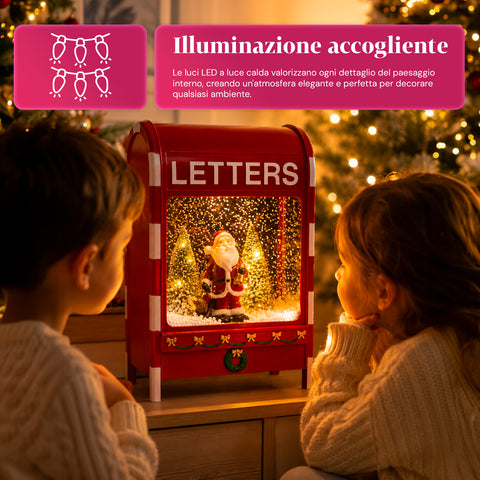 Buzón navideño con Papá Noel – LED, música y efecto de nieve