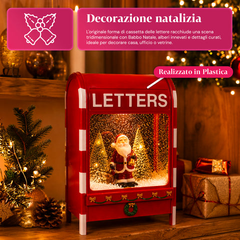 Buzón navideño con Papá Noel – LED, música y efecto de nieve