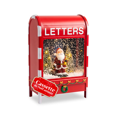 Buzón navideño con Papá Noel – LED, música y efecto de nieve