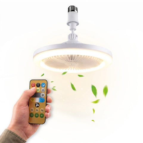 Ventilador de techo con luz LED regulable de 10W – 3 velocidades, temporizador de 4h y mando a distancia – Diámetro de 25cm, casquillo E27, potencia de 55W – Luz cálida, natural y fría – Silencioso