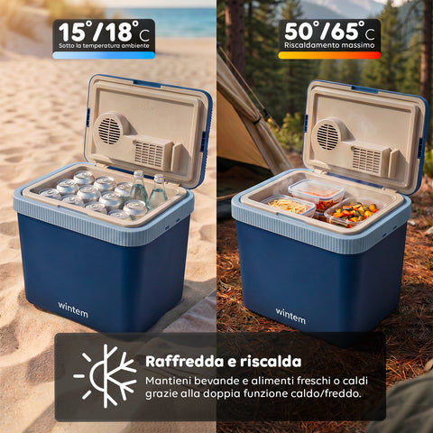 Borsa Frigo Elettrica 24L Caldo/Freddo – Rinfresca fino a -18°C sotto Ambiente e Riscalda fino a 65°C (40/50W)