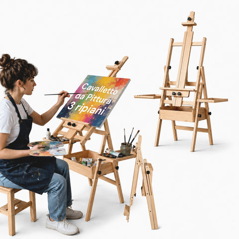Caballete de pintor de haya de 122x44x40 cm con altura regulable