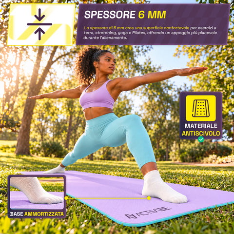 Esterilla de yoga antideslizante de TPE de 6 mm, de doble cara con correa de transporte