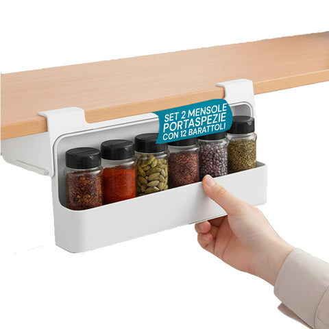 Organizador de cocina para especias - set de 2 estantes con 6 tarros de vidrio incluidos