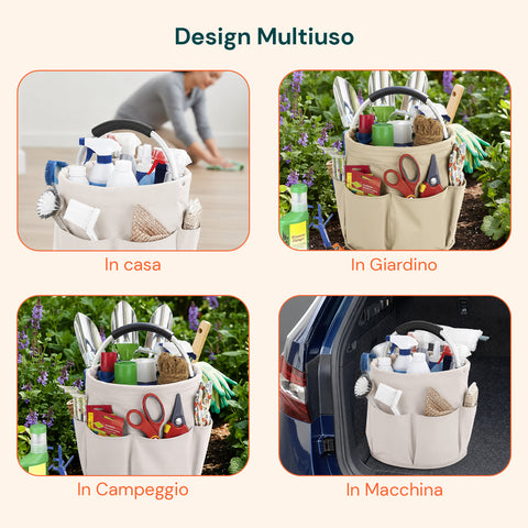 Secchiello Pieghevole Multiuso 16L con Tasche – Salvaspazio e Resistente