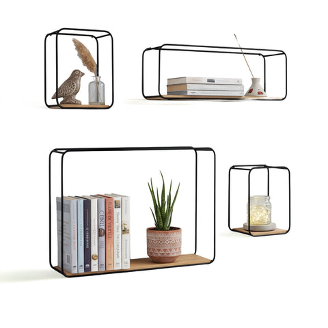 Set de 4 estantes de pared de diseño minimalista con repisa de MDF y estructura de acero