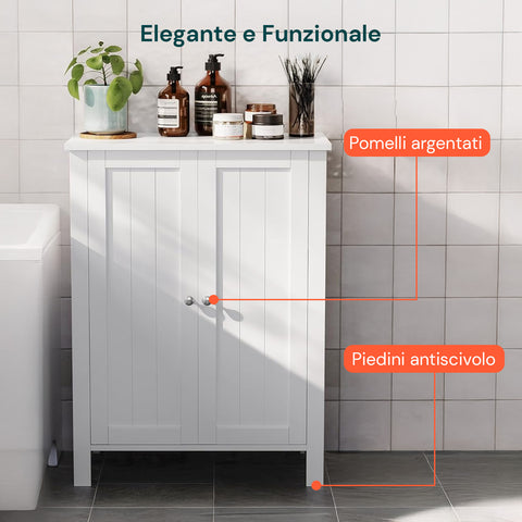 Armadietto Multiuso in MDF con Ripiani Regolabili e 2 Ante per Bagno o Cucina