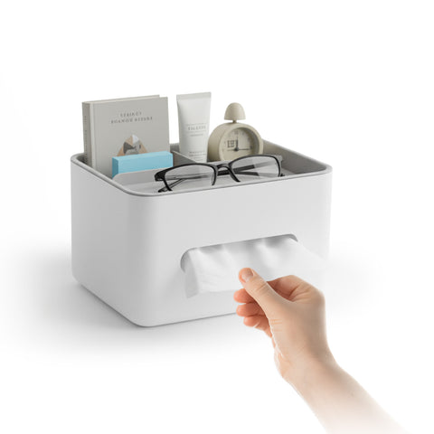 Dispensador multiuso de sobremesa - organizador con 3 compartimentos y porta pañuelos
