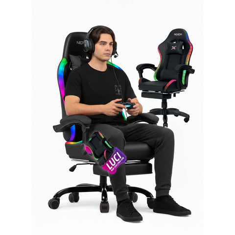 Silla gaming reclinable con reposapiés extraíble, cojín lumbar y reposacabezas