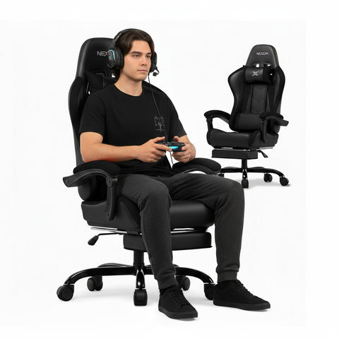 Silla gaming reclinable con reposapiés extraíble, cojín lumbar y reposacabezas