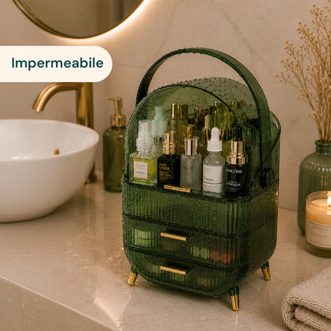 Estuche de maquillaje impermeable con asa giratoria y 3 compartimentos en varios colores