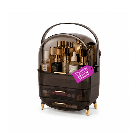 Estuche de maquillaje impermeable con asa giratoria y 3 compartimentos en varios colores