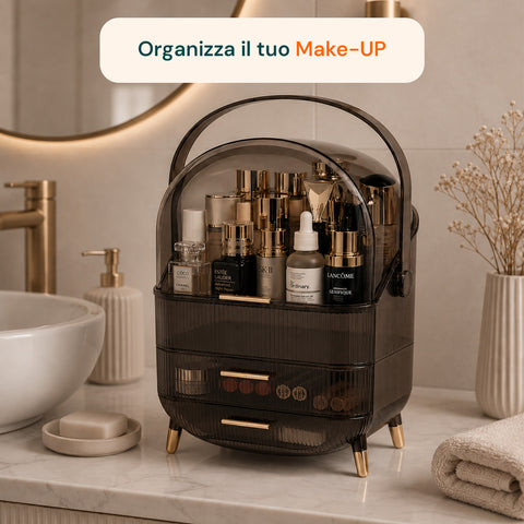 Estuche de maquillaje impermeable con asa giratoria y 3 compartimentos en varios colores