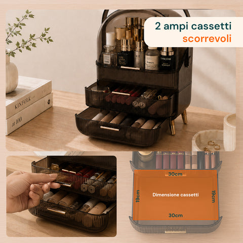 Estuche de maquillaje impermeable con asa giratoria y 3 compartimentos en varios colores