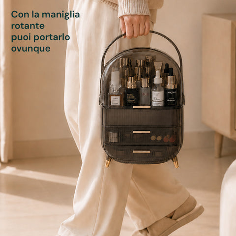 Estuche de maquillaje impermeable con asa giratoria y 3 compartimentos en varios colores