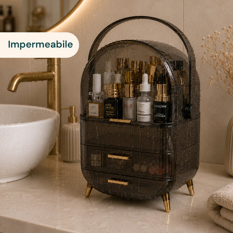 Estuche de maquillaje impermeable con asa giratoria y 3 compartimentos en varios colores