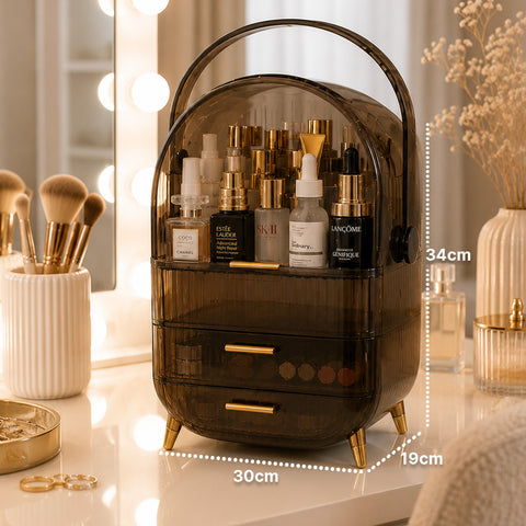 Estuche de maquillaje impermeable con asa giratoria y 3 compartimentos en varios colores