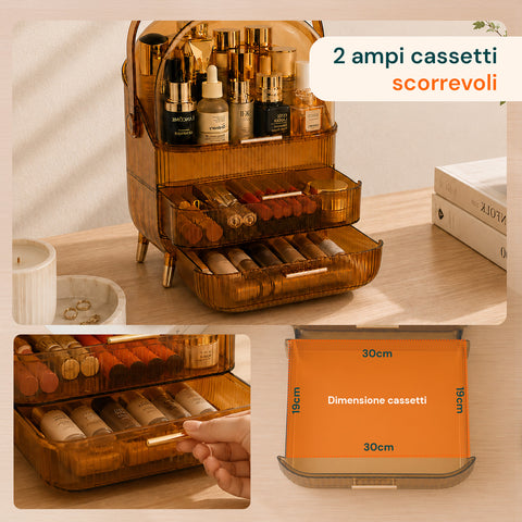Estuche de maquillaje impermeable con asa giratoria y 3 compartimentos en varios colores